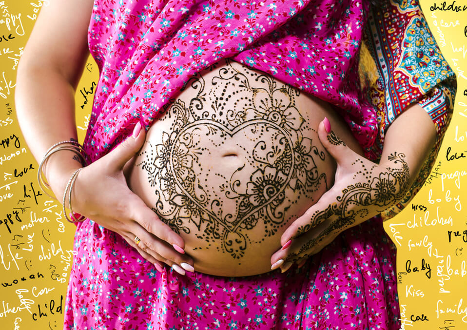 henna tattoo on a pregnant woman